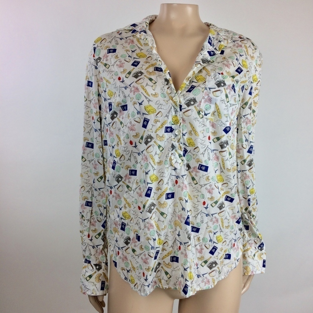 J Crew French Print Popover Shirt 4 Small GG19